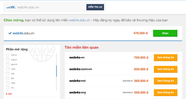 Kiểm tra và đăng ký tên miền .edu tại Web4s